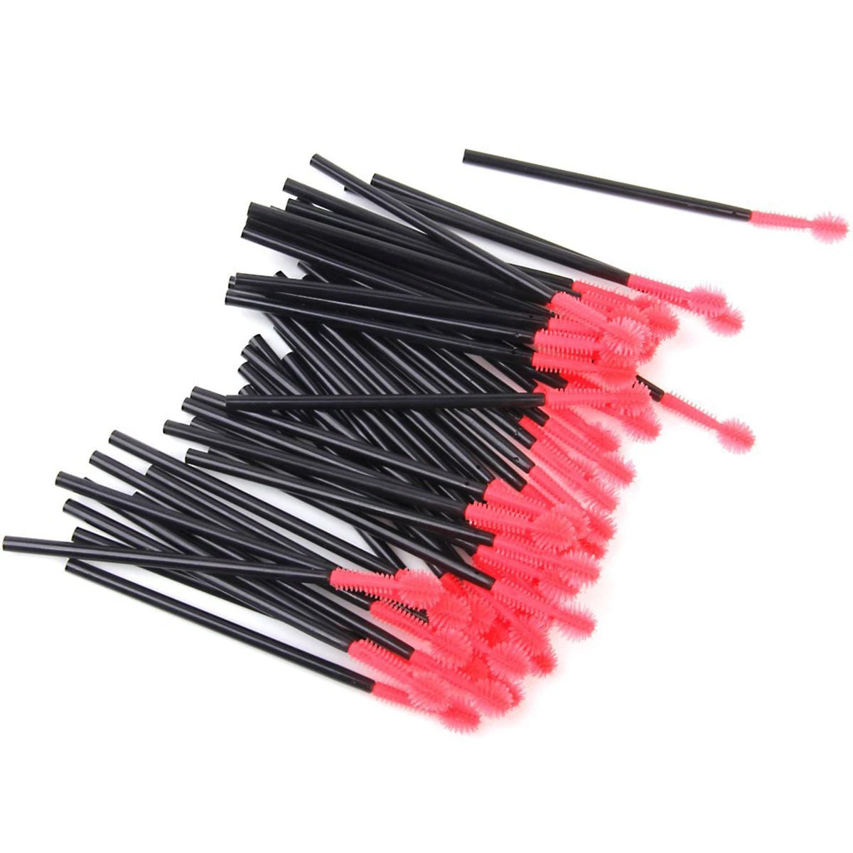 50 Uds. Cepillos de pestañas desechables, cabeza de silicona negra y roja, mango de plástico, pestañas separadas, ojos más grandes, kits de herramientas de maquillaje para niñas