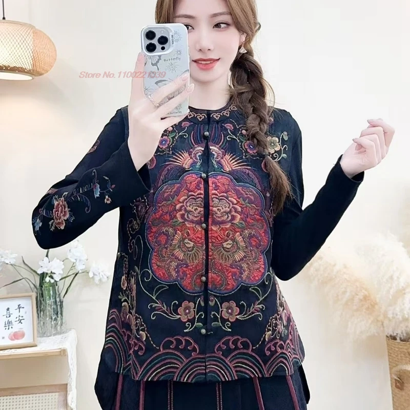 2025 national flower embroidery satin jacquard vintage vest chinese o-neck folk vest oriental hanfu tops retro sleeveless jacket