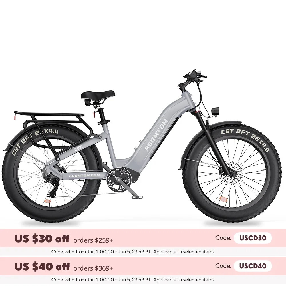 

Asomtom E300 26" Fat Tire All-Terrain Electric Bike 750W Motor 48V 15Ah Battery