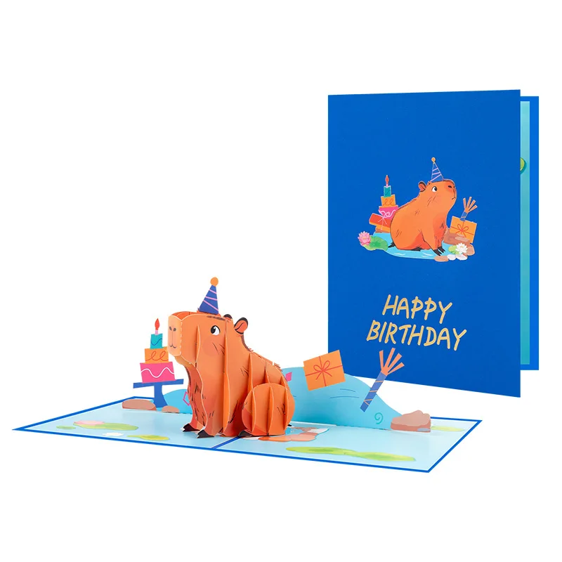 

2Pcs Creative 3D Pop-Up Birthday Card: Cute Capybara Greeting Card—A Cute Animal “Happy Birthday” Gift