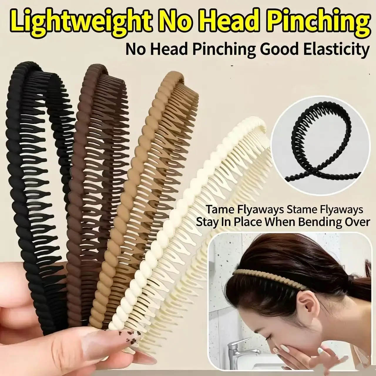 Soft Elastic Teeth Hair Hoop Random Color 1Pc Non‑Slip Headband Comfort No Tightness Stray Hair Fixing Hairband Women Daily Hair