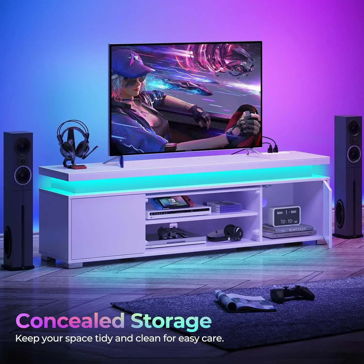 

Modern Entertainment Center for Table, Universal Gaming Media Stand Storage Cabinet and Large Storage