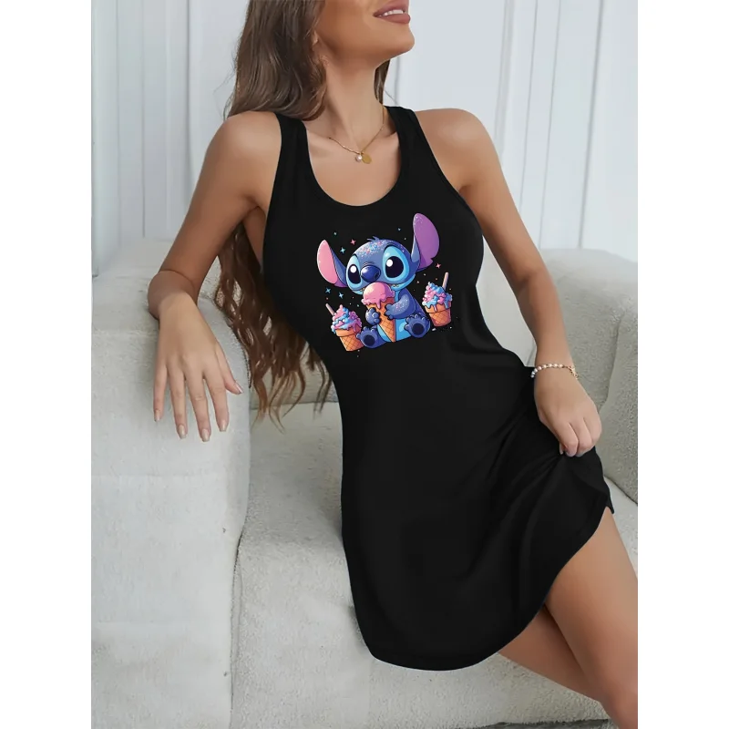 Camisón con chaleco de punto para adultos, vestido negro con estampado de dibujos animados y diseño de hielo y estrellas, poliéster ligero, 1 ud.