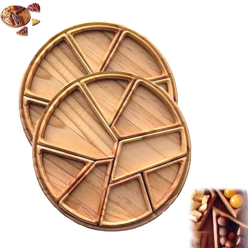 

Деревянный сервировочный поднос-доска для закусок с 8 съемными секциями, тарелка-пазл из натурального дерева для кухни и завтрака