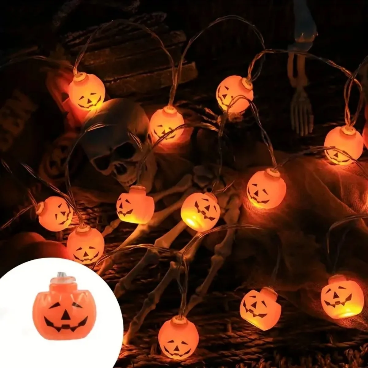 1PC LED Halloween Mini Pumpkin String Lights Battery Powered Indoor Decorative Lights Scary Atmosphere Lamp Suitable For Bar