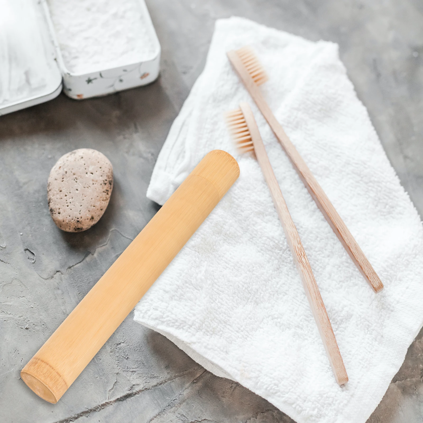 

Bamboo Holder Portable Travel Case Sanitary Storage Durable Material Protects Toothbrush Cylinder Outdoor Use Toothbrush Box