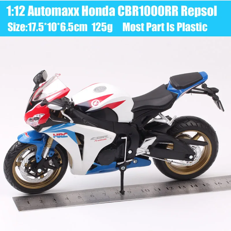 Fireblade Motocicleta Diecast Miniature Racing Bike Modelo Brinquedo, Honda CBR1000RR CBR Repsol, Escala 1:12, Automaxx