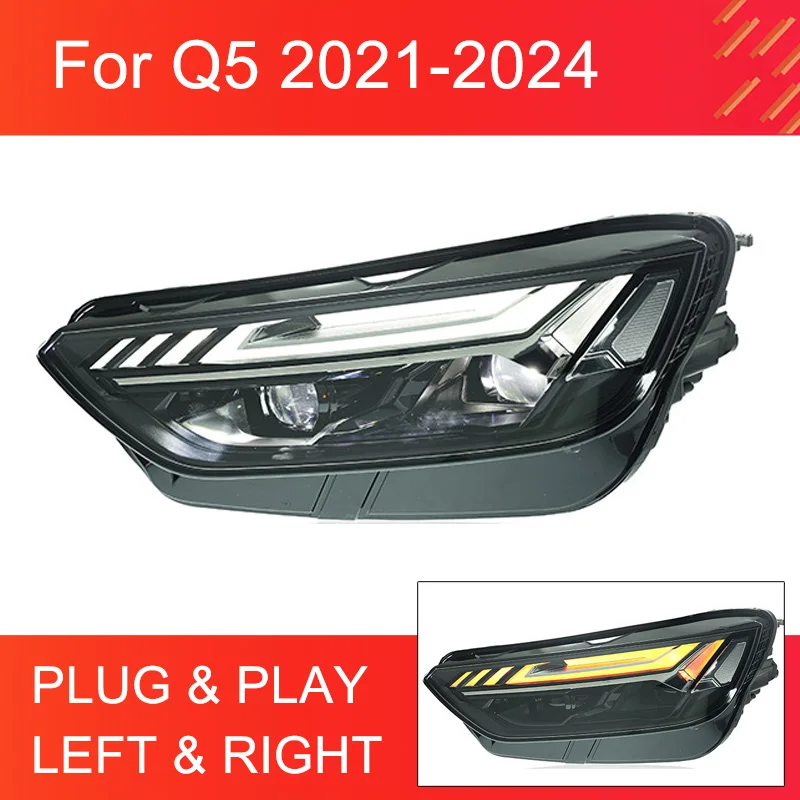 

1 Pair LED Headlight Assembly for Audi Q5 2021-2024 Headlights Plug and Play with Full LED Upgrade Full Front Head Lamps
