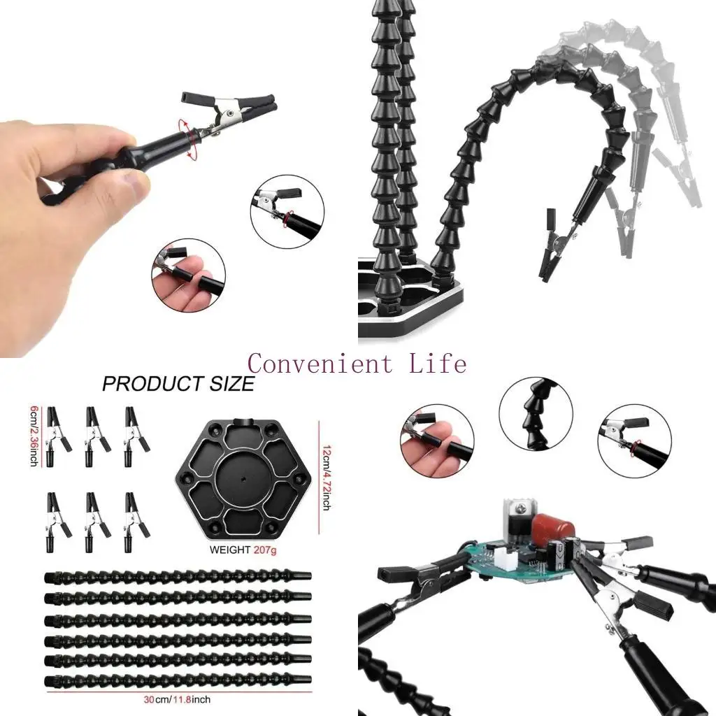 

L1EE Multifunctional Helping Hands with 6 Flexible Gooseneck Metal Arms Heavy Duty Base with Solder Spool Holder Dispenser