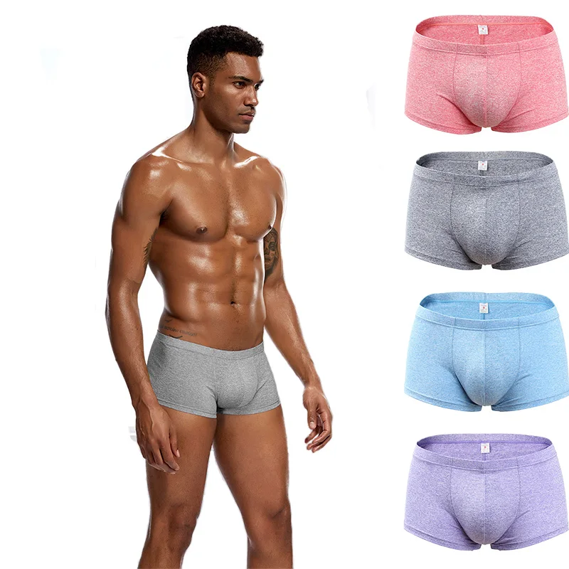 Knitted Colorful Cotton Men\'s Underwear Solid Color Low Waist Boxer Comfortable and Breathable Four Seasons Men\'s Shorts