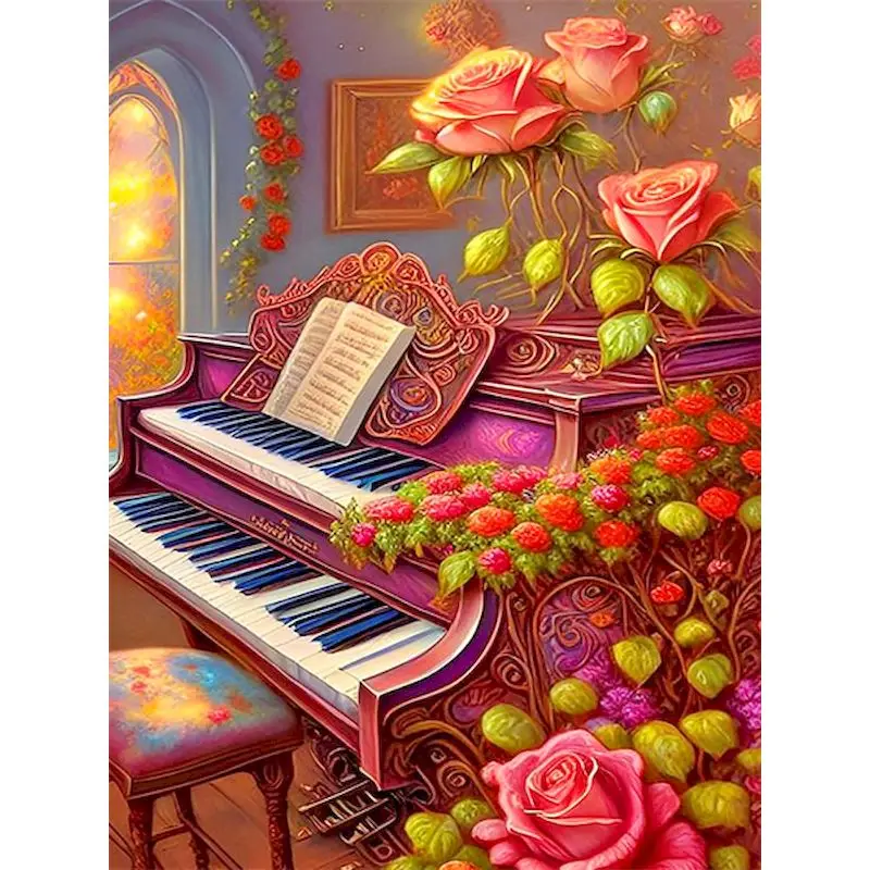 

GATYZTORY Modern Paint By Number Rose Piano Scenery For Adults Children Diy Picture By Numbers On Canvas Home Decoration