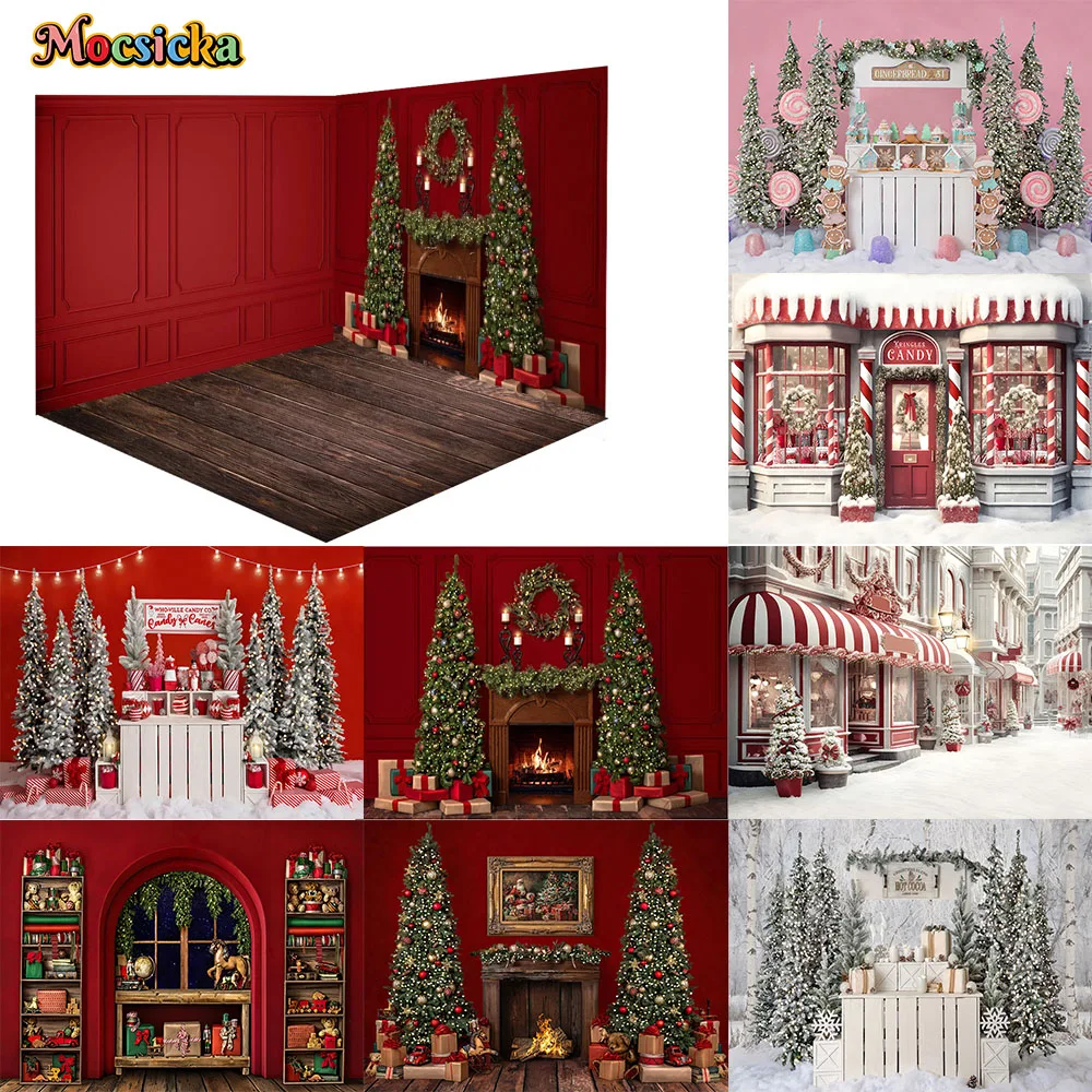 Merry Christmas Photography Background Fireplace Garland Xmas Tree Party Decoration Kids Adult Portrait Photo Backdop for Studio