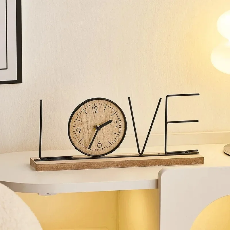 Retro Digital Desk Clock Home Decoration Office Wooden Letter Love Figurines Ornament Gifts Mute Luxury Room Decor Accessories