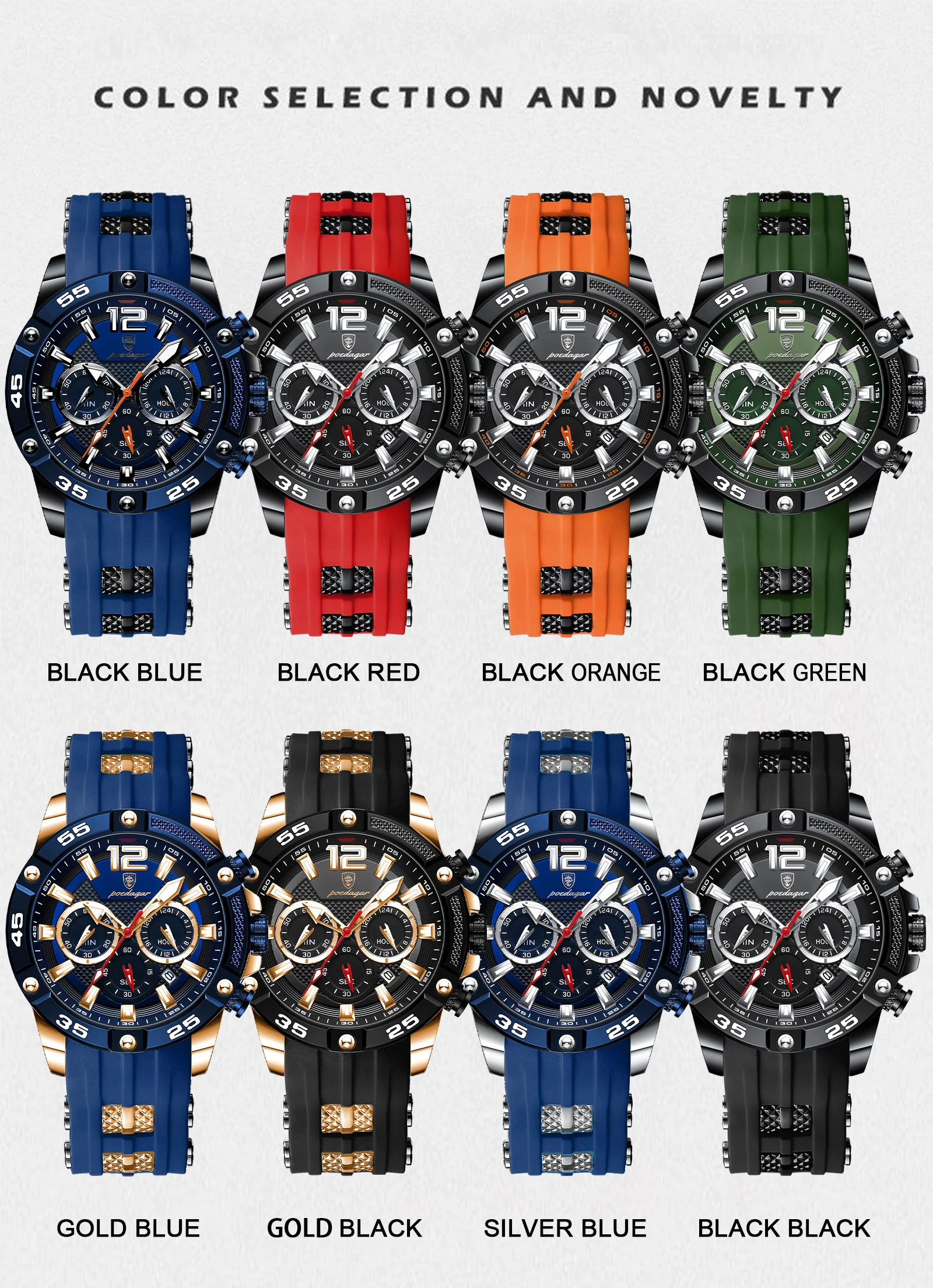 POEDAGAR Original Mode herren Uhren Wasserdicht Leucht Chronograph Datum Sport Mann Armbanduhr Hohe Qualität Quarz Männer Uhr – Detail 7