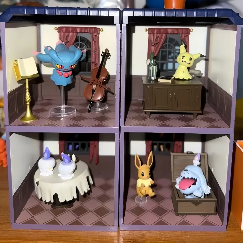 Original Re-Ment Pokemon Incredible Haunted House 2 Litwick Eevee Mimikyu Mismagius Greavard Action Figure Model Decor Toys Gift