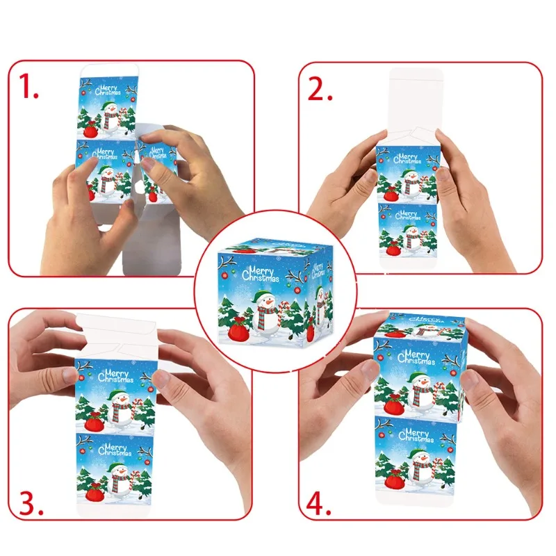 New 6/12/18Pcs Christmas Snowman Three-dimensional Card Buckle Carton Party Candy Snack Packaging Box Decoration Supplies