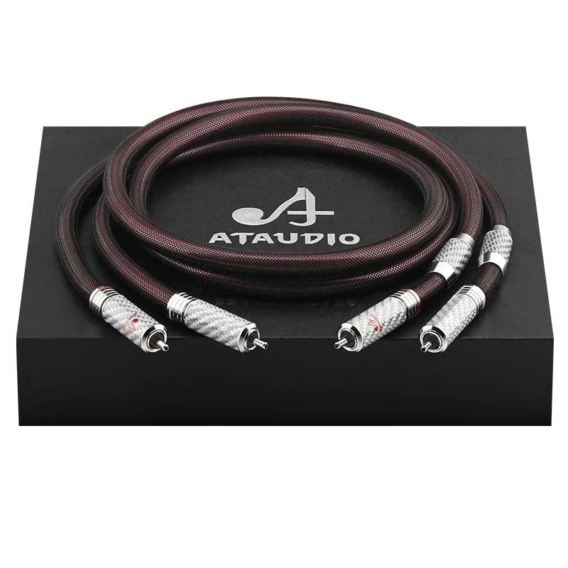 ATAUDIO One Pair Hifi RCA Cable Pure Silver for Amplifier Speaker High Quality Dual RCA Male Connector Audio Cable