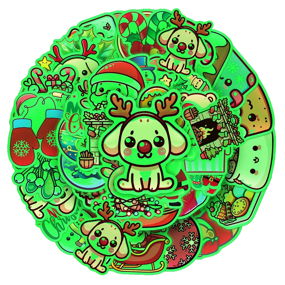 

10/30/52pcs Kawaii Cute Christmas Luminous Stickers Funny Cartoon Creative Decals Scrapbook Suitcase Phone Graffiti Sticker Pack