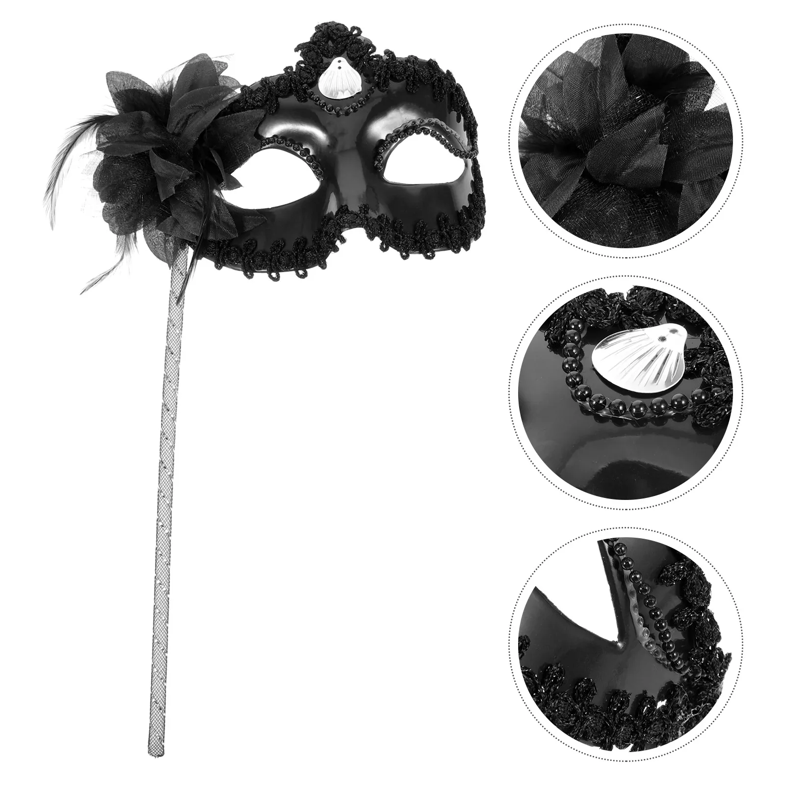 

Mask Costume Hand Halloween Adhesive Masquerade Clothing on Stick for Lace Black