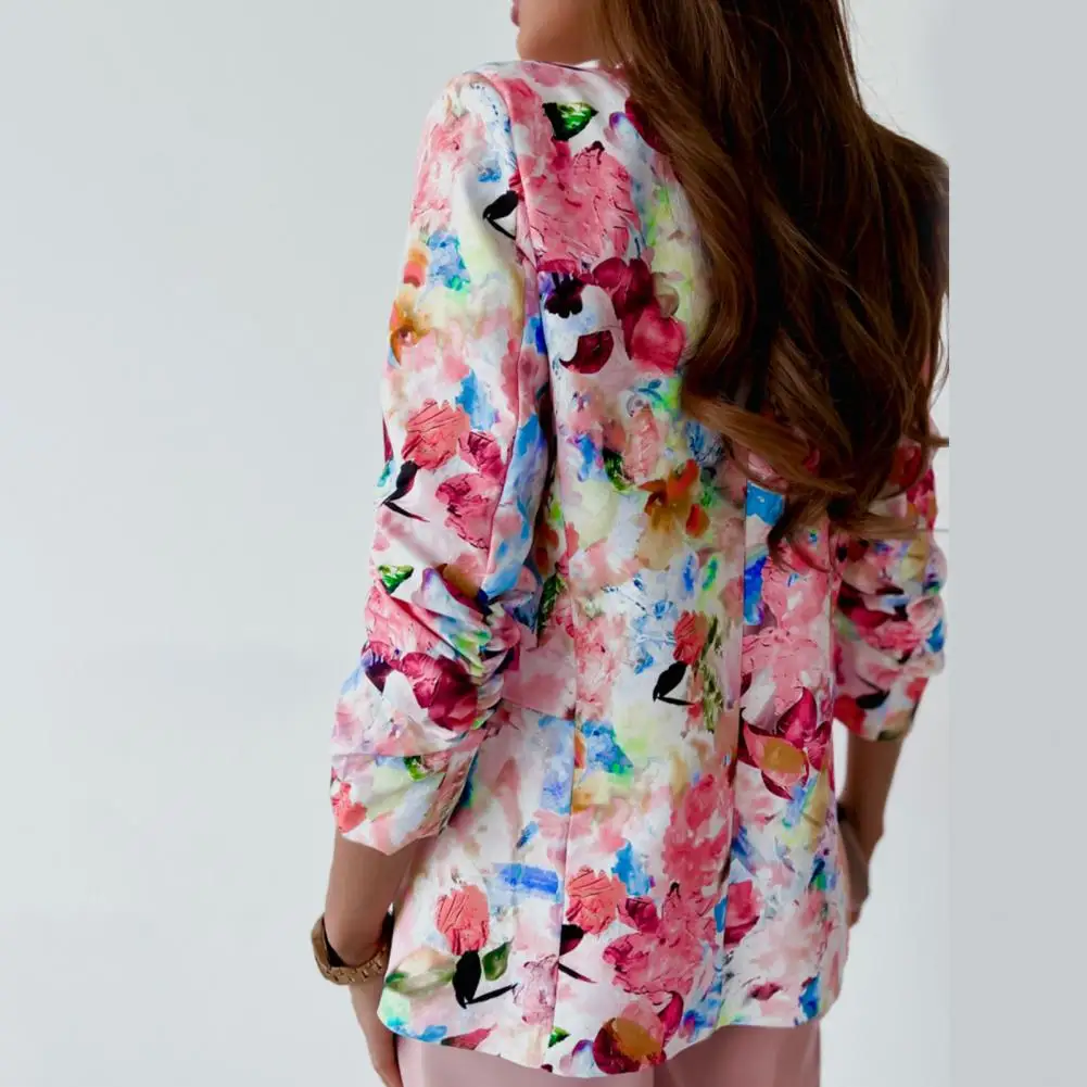 Hot！Office Fashion 2022 Blazer Woman Jacket Colorful Print Slim Spring Autumn Fake Pockets Floral  Suit Jacket for Office