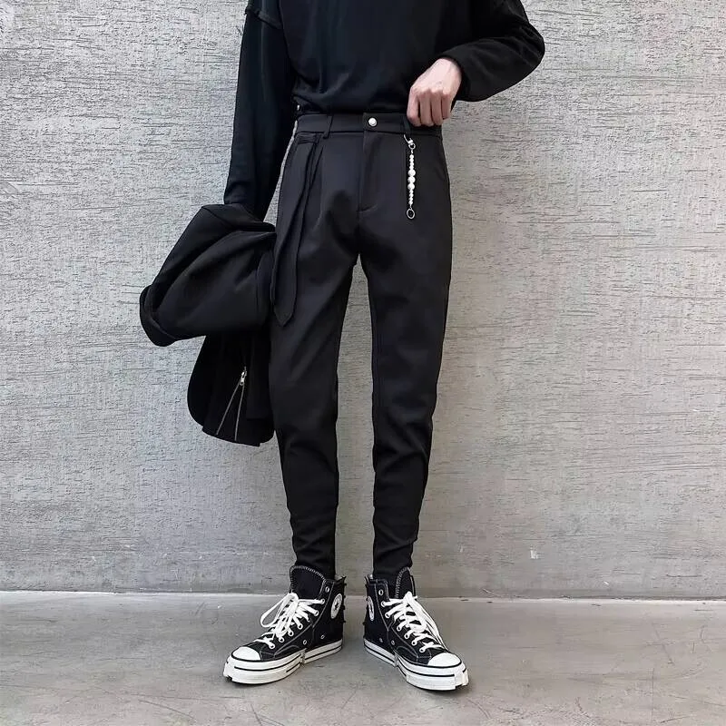 

Брюки-карандаш, мужские брюки, весенние и маленькие осенние классические темные повседневные универсальные модные мужские брюки большого размера