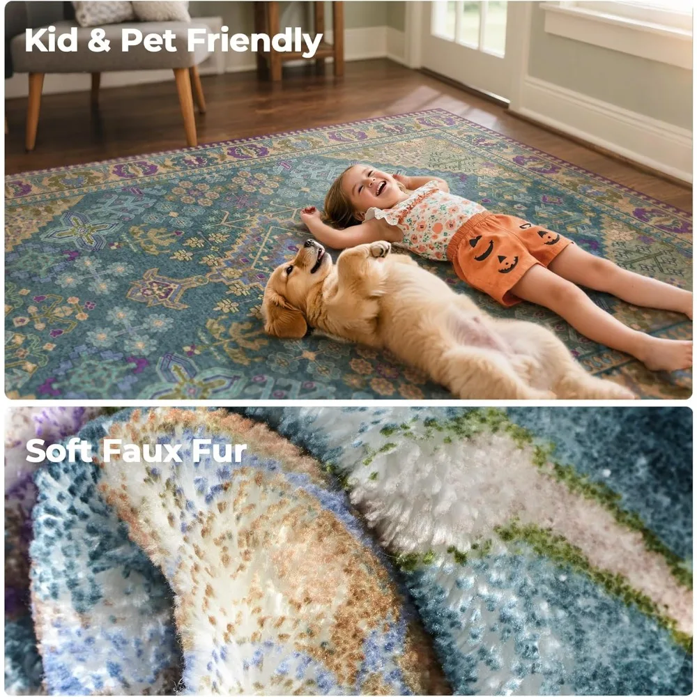 سجاد منطقة بوهو الأنيق، 8 × 10 لمساحات المعيشة، مقاوم للبقع وقابل للغسل في الغسالة، دعم غير قابل للانزلاق لغرف النوم، طباعة عتيقة #5