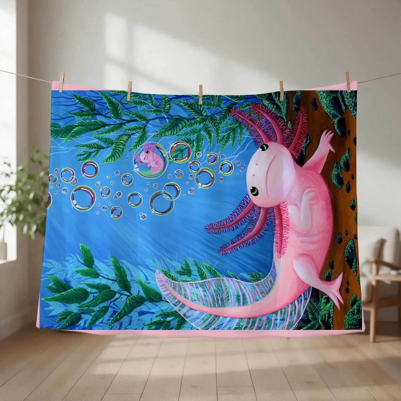 Axolotl Bubble Baby Throw Blanket Plaid on the sofa Nap Cute Soft Blankets