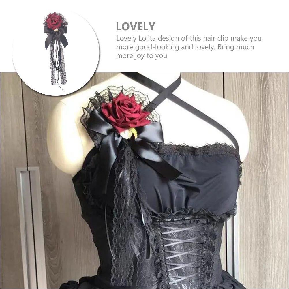 

Elegant Lolita Rose Hair Clip Women Gothic Style Handmade Floral Ornament Party Cosplay Headdress Lovely Lace Headpiece Decor