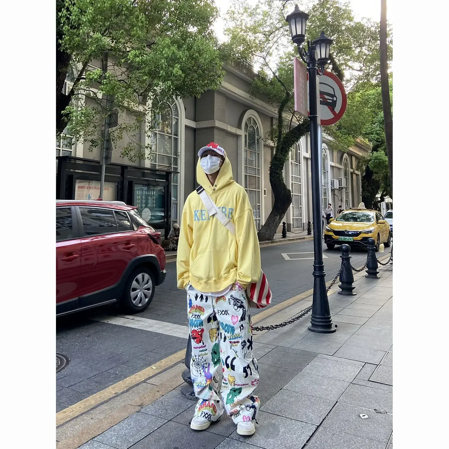 American Retro Graffiti Funny Straight Casual Cargo Pants Hip Hop Teens Men Women Loose Long Trouser Summer Autumn Cartoon Pants