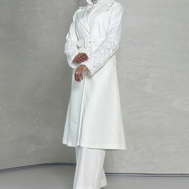 HKSH Herbst Neue Frauen Lange Trenchcoat Patchwork Hülse Blume Pailletten drehen-unten Kragen Bund Temperament Windjacke HK11558