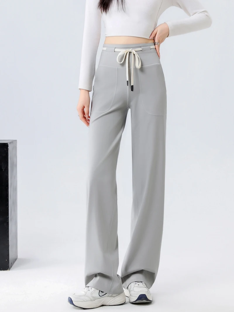 

High Waist Straight Leg Yoga Pants Women's Loose Fit ark Wide Leg Pants Thin Sun Protection Sport Fitn Trousers