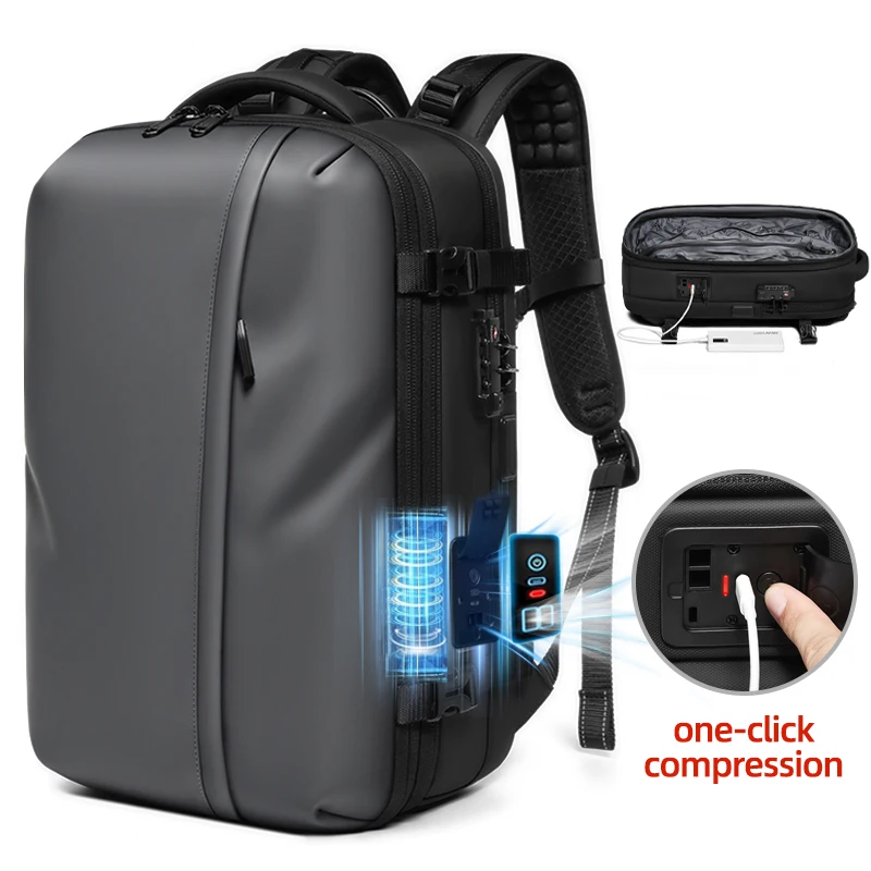 Men Travel Backpack One Click Start Pump Vacuum Compression Backpack 60L Mountaineering Laptop Hiking Extended Outdoor Backpack