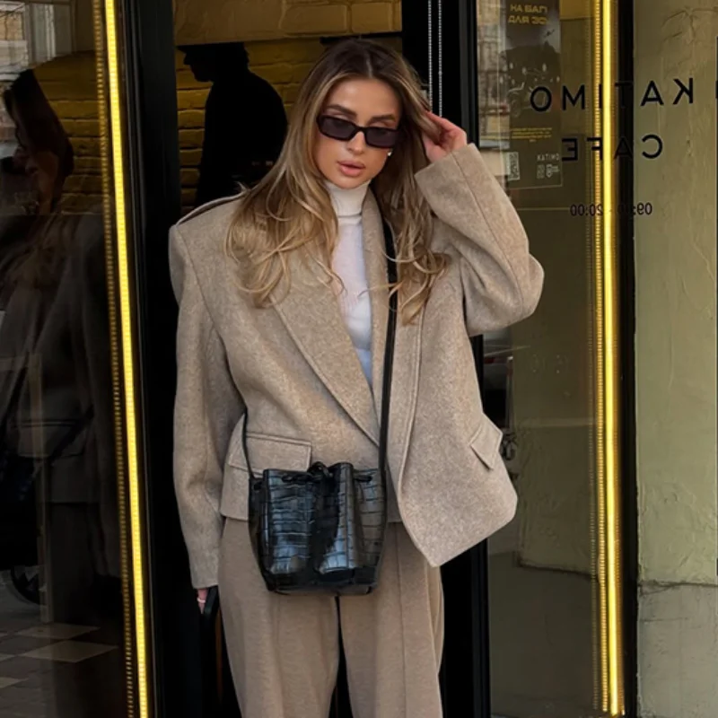 

Stylish Commuting Suit Jacket Workplace Office Lady Autumn Designers Woolen Coat Trendy Sophisticated Edgy Women's Outerwear