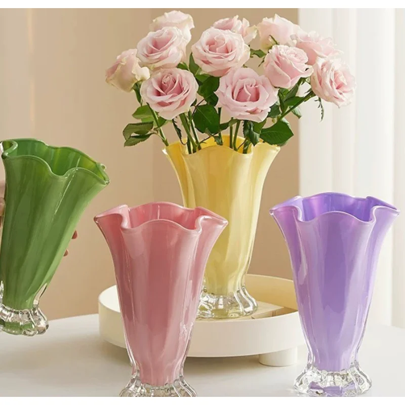Niedliche Elegante Blumenglasvase, Minimalistische Dopamin-Farbene Vase, Wohnzimmer-Blumenarrangement Heimdekoration