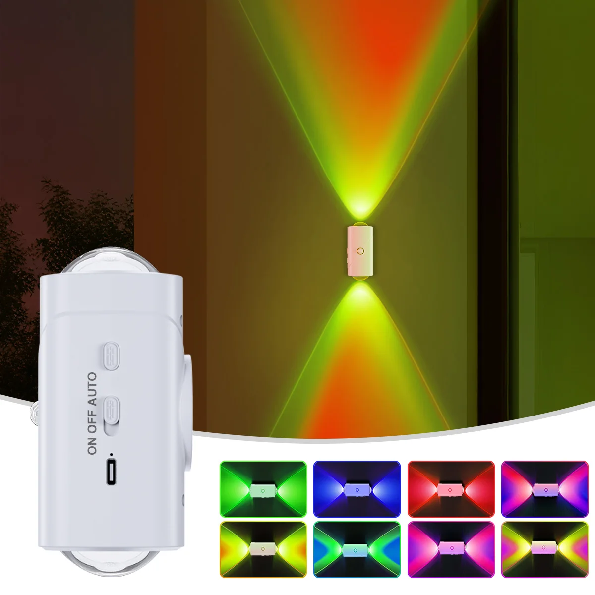 Rechargeable 8-Color LED Smart Night Light, 360° Rotatable Magnetic Dimmable Sunset Lamp with Dusk-to-Dawn Sensor for Room, Gift