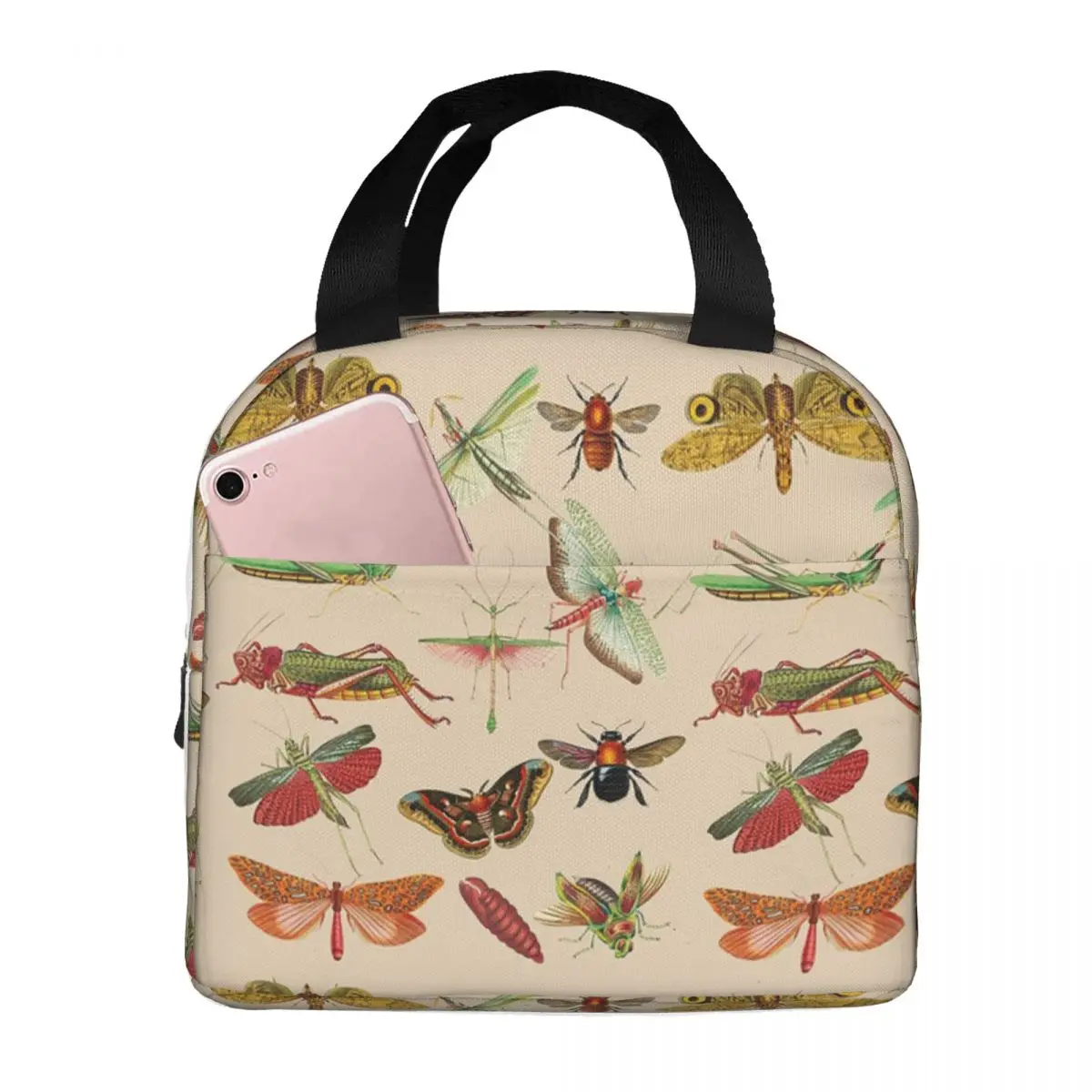 Vintage Bugs And Insects Illustration Lunch Bags Insulated Bento Box Portable Lunch Tote Leakproof Picnic Bag Cooler Thermal Bag