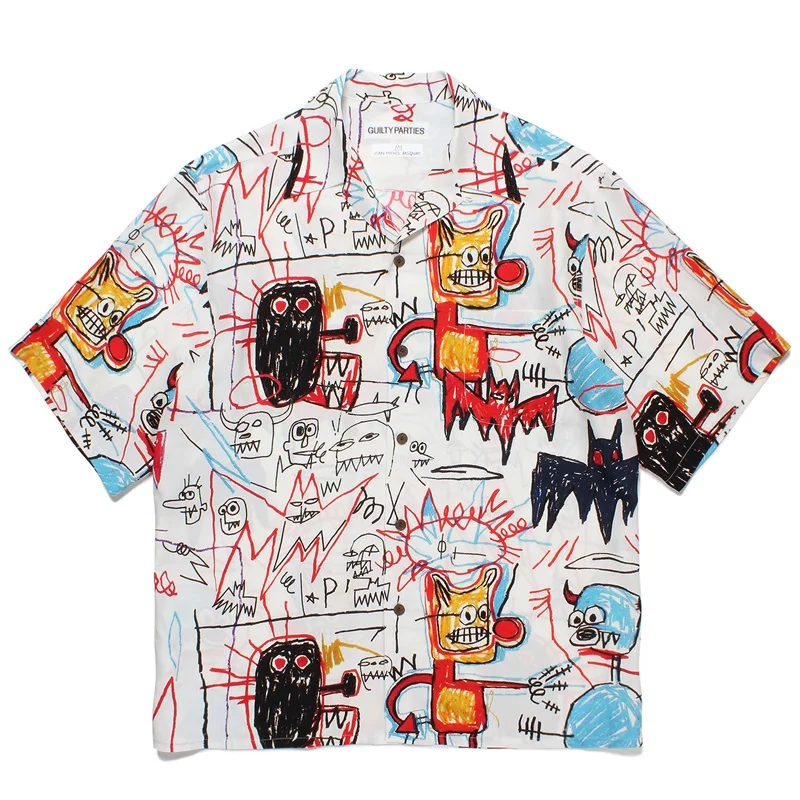 

Summer Graffiti Hawaii Shirt High Quality Cuban Neck Casual Mens Womens Vintage Loose WACKO MARIA Short Sleeve Shirt