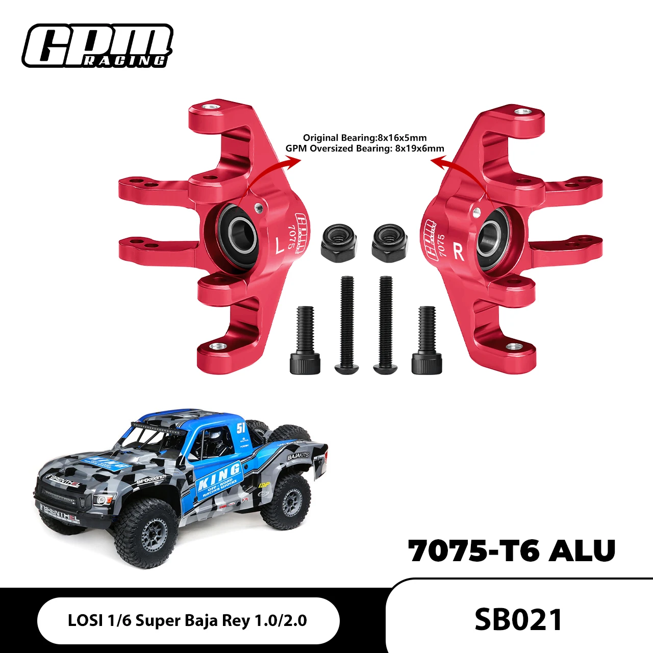 

GPM 7075 Alloy Front Spindle Set For LOSI 1/6 Super Baja Rey 1.0 / 2.0