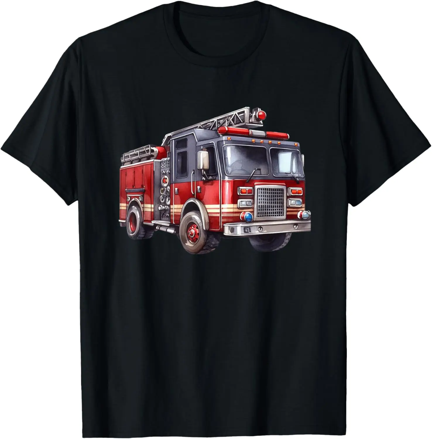 Fire Truck Design For Trucker Trailer Ladder T-Shirt 100% Cotton Trendy Y2K Short-Sleeve Tee-Soft, Quick-Drying,