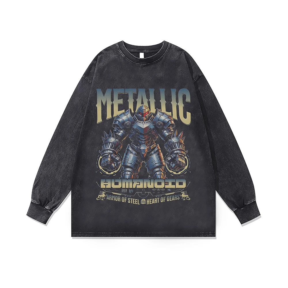 

Аниме металлик с принтом робота, потертый гот, новый свитшот, винтажная стираная футболка большого размера Y2k, уличная мужская одежда, топы