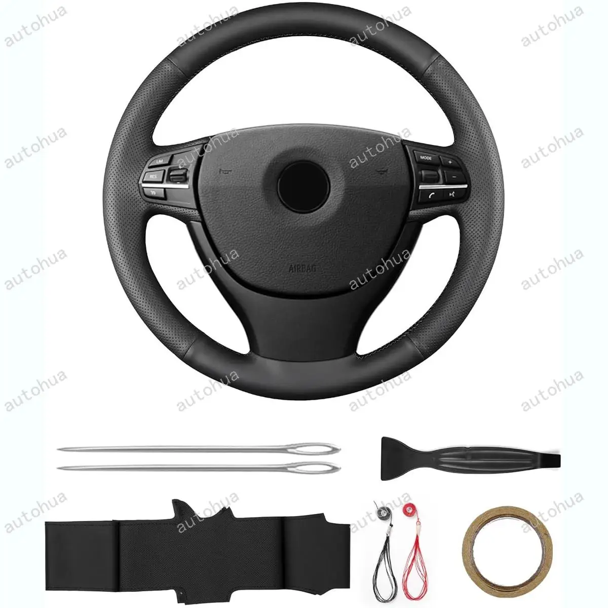 

Сшитый вручную чехол на руль для BMW 2010 760Li/2009 750Li/2009 730d, нескользящая дышащая кожа из микрофибры