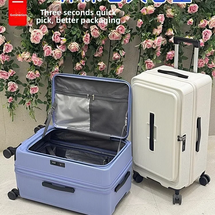 

Расширяемый боковой открытый большой передний чемодан, дорожный чемодан с универсальным G-образным колесом, застежка-молния, ABS + ПК, ма...