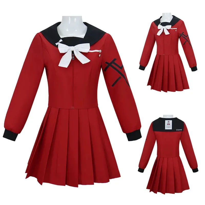 Anime Game Cosplay Tsukumo Kako Costume Japanese Girls School Uniform JK Red Dress Pink f45f55,