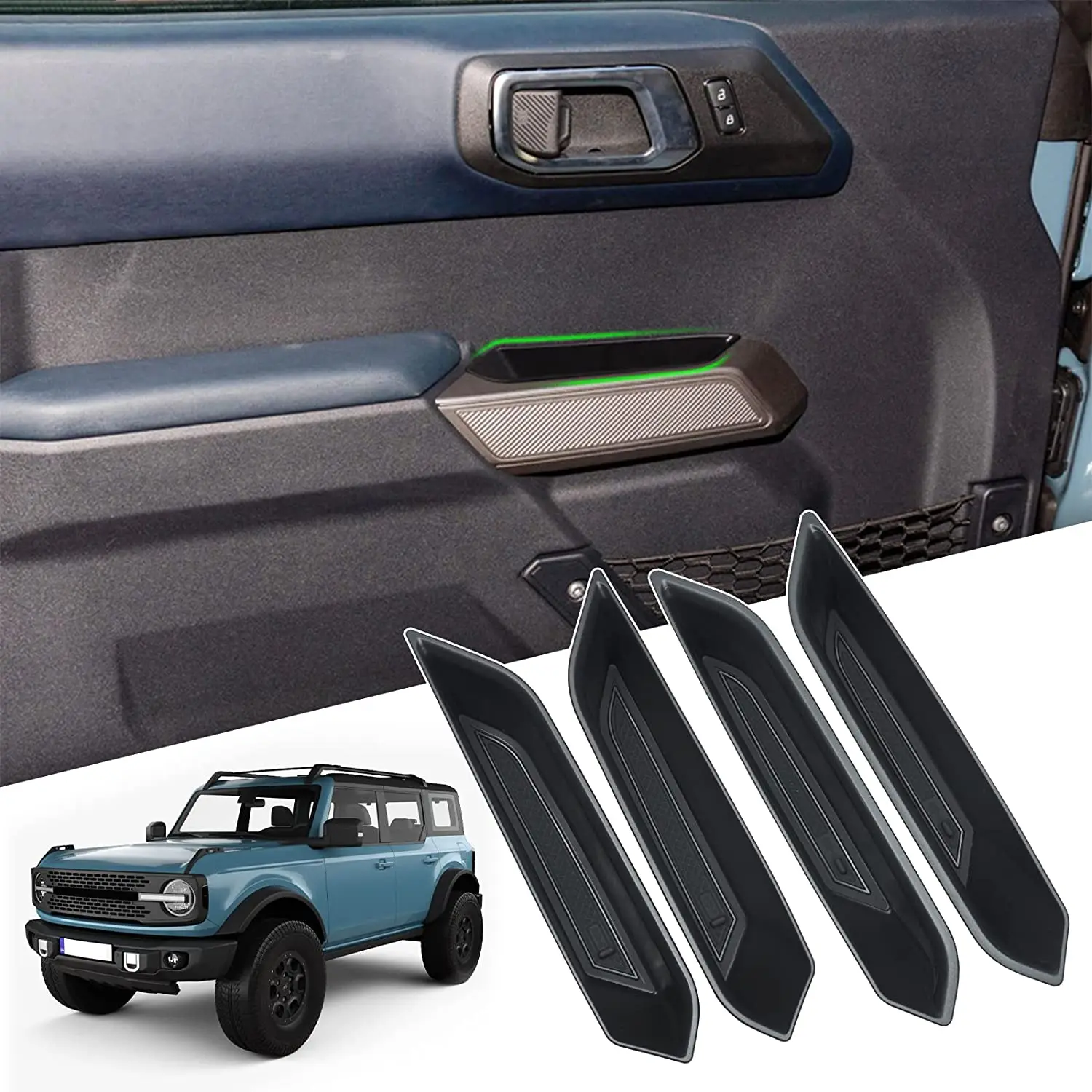 

Door handle storage box Ford Bronco 2021+ 4doorsFront Rear Door Side Armrest Pocket Organizer Insert Glove Pallet