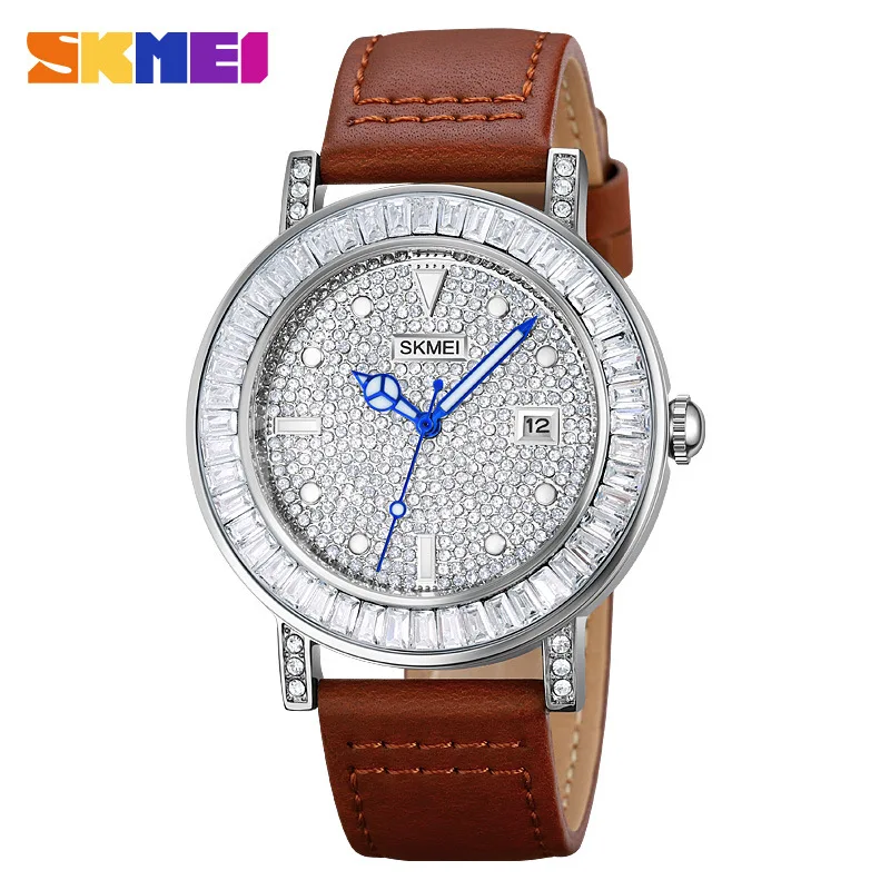 

Skmei Special Interest Light Luxury round Diamond Leather Belt Quartz Watch Fashionable High-Grade Waterproof Women's Watch