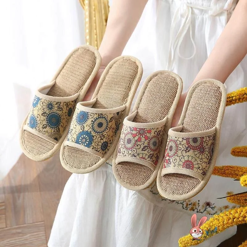 

Women's Bathroom Flat Disposable Slippers Linen Outdoor Wear Cool Sandals Home Low Heel Couple Soft Lightweight Slippers