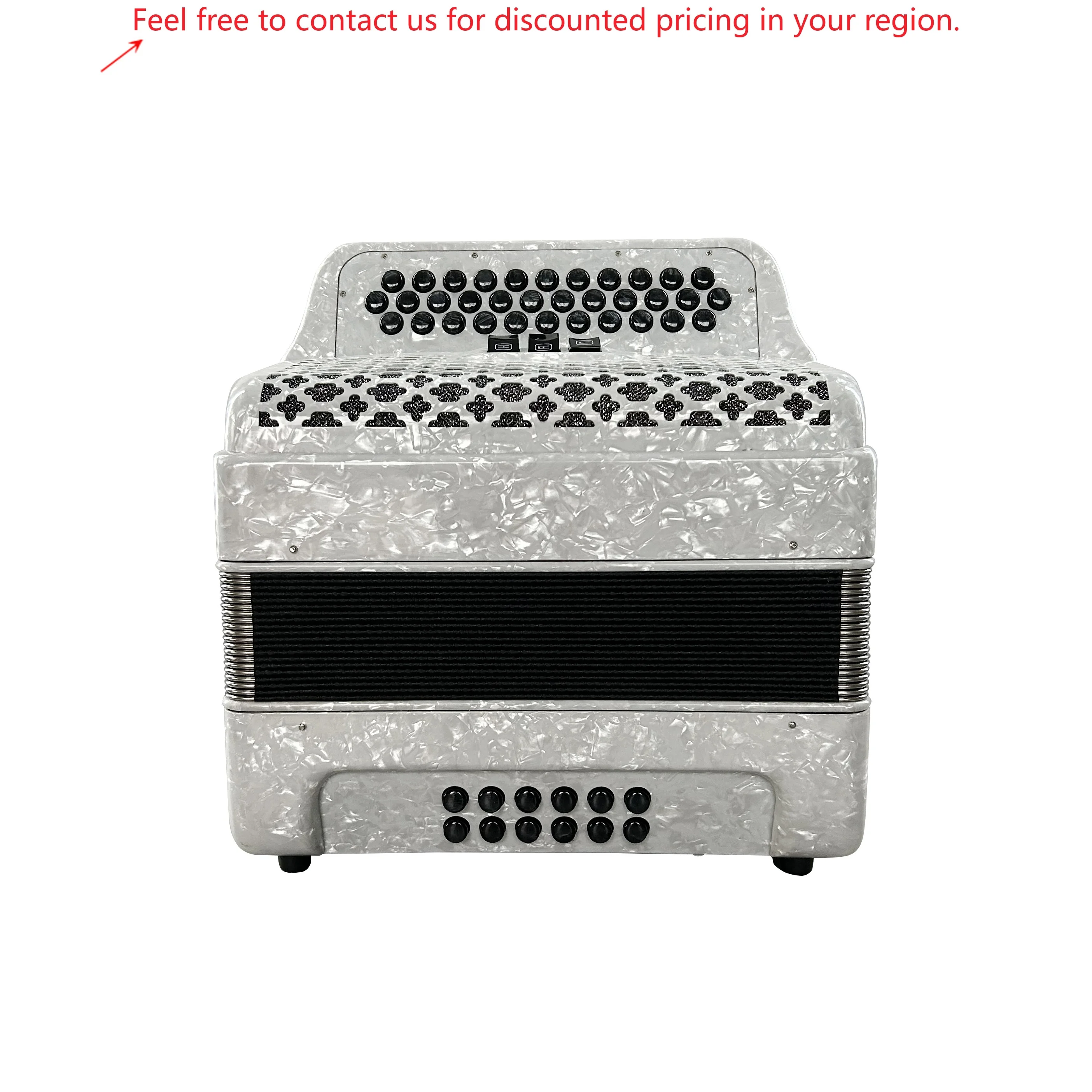 

SEASOUND Professional OEM 34-Button 12-Bass 3-Register White Celluloid Accordion Instrument With Black Buttons JB3412B Acordeon