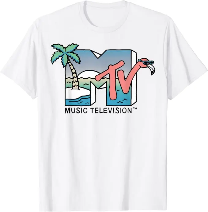 MTV Beach Island Flamingo Vintage Grafik T-Shirt M-T-V Sonnenuntergang-Form Boombox Schachbrettmuster Design T-Shirt Top Man on The Moon Outfits – Detail 5
