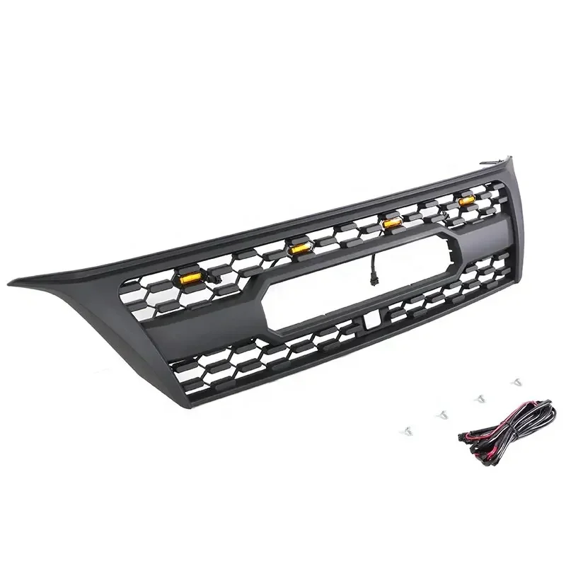 Car Front Bumper Grid Parrilla Black ABS Grille Radiator Grill Cover With 4 LED Lights Fit For 2010-2013 Lexus GX470 570 Harrie