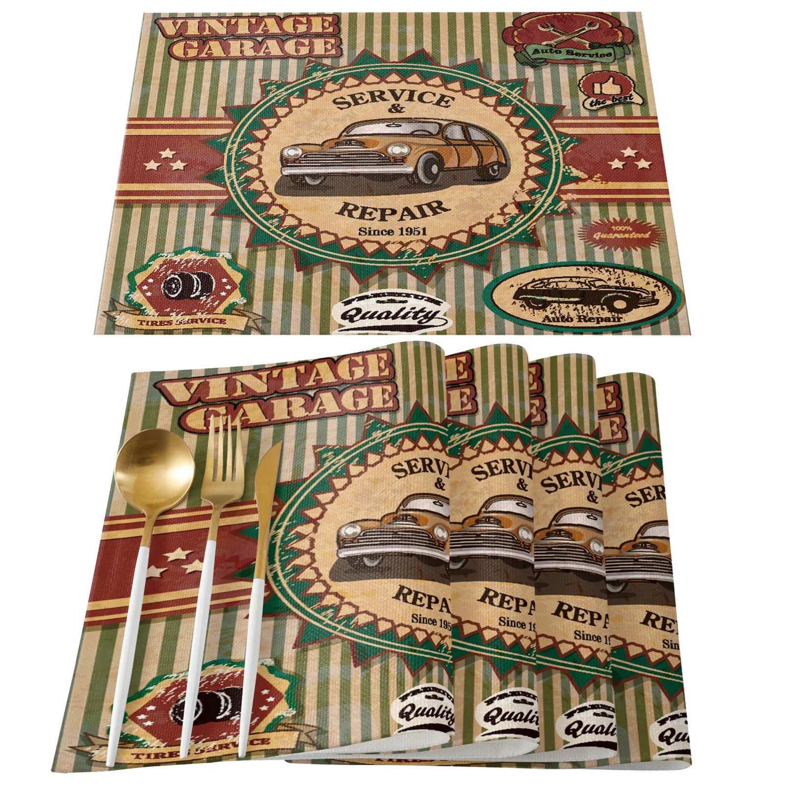 Car Retro Style Nostalgic Signage Printed Table Runner Wedding Party Table Decor Cotton Linen Placemat Coffee Kitchen Tablecloth